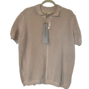Short-Sleeve Open-Knit Cardigan in Taupe